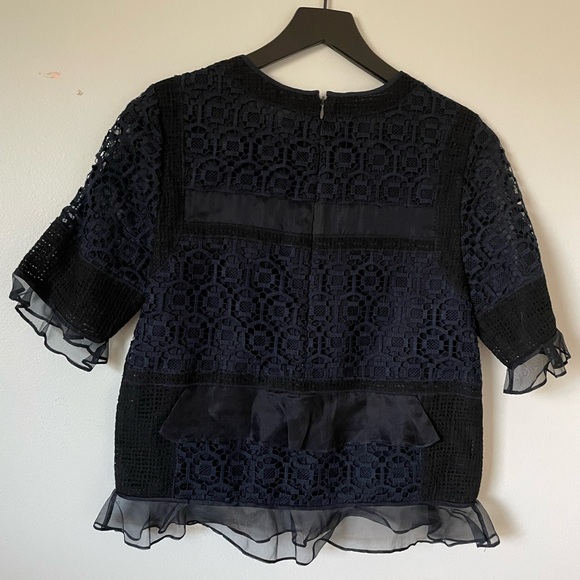 Rebecca Taylor Blue Black Lace Top - Picture 3 of 6
